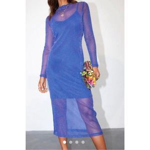 Never Fully Dressed Glitter mesh dress blue Sz M New